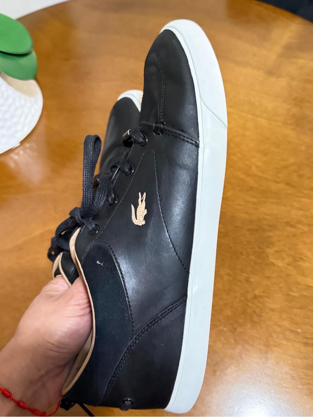 Lacoste Black Leather Low-Top Sneakers with White Sole